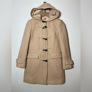 $350-J.Crew the 2007 Italian stadium-cloth wool toggle Hood coat BEIGE Sz 0P